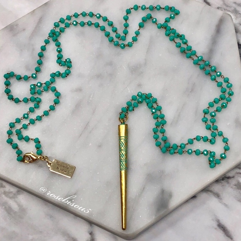 {✨E+L🌙} 14K Gold Boho Pendant + Glass Bead Chain - Picture 1 of 8